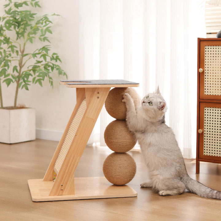 Contemporary Scandinavian Rectangular Multi-Layer Solid Wood Panel Sisal Felt Cat Tree For Living Room