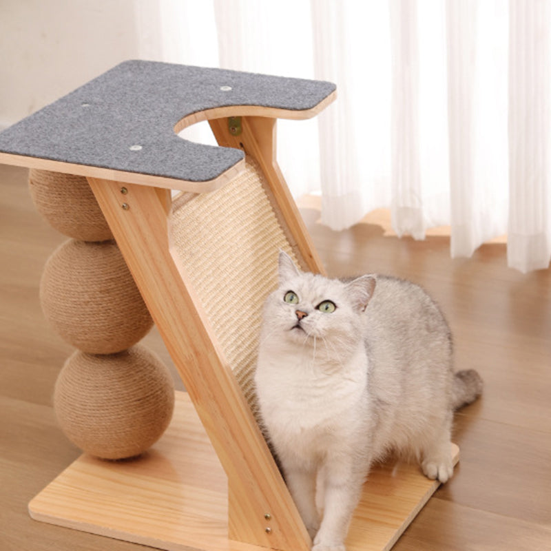 Contemporary Scandinavian Rectangular Multi-Layer Solid Wood Panel Sisal Felt Cat Tree For Living Room