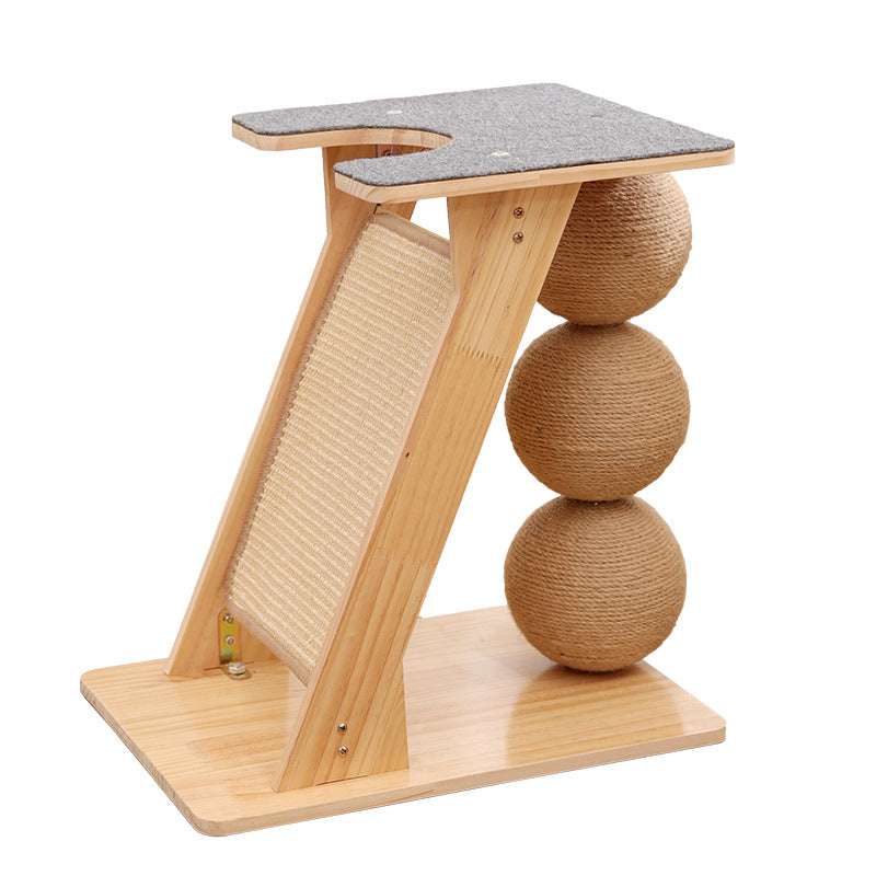 Contemporary Scandinavian Rectangular Multi-Layer Solid Wood Panel Sisal Felt Cat Tree For Living Room