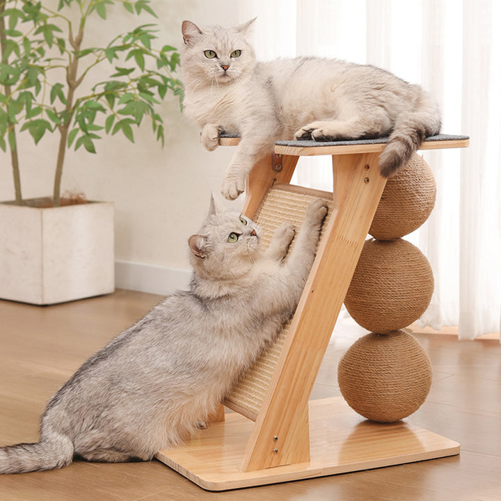 Contemporary Scandinavian Rectangular Multi-Layer Solid Wood Panel Sisal Felt Cat Tree For Living Room