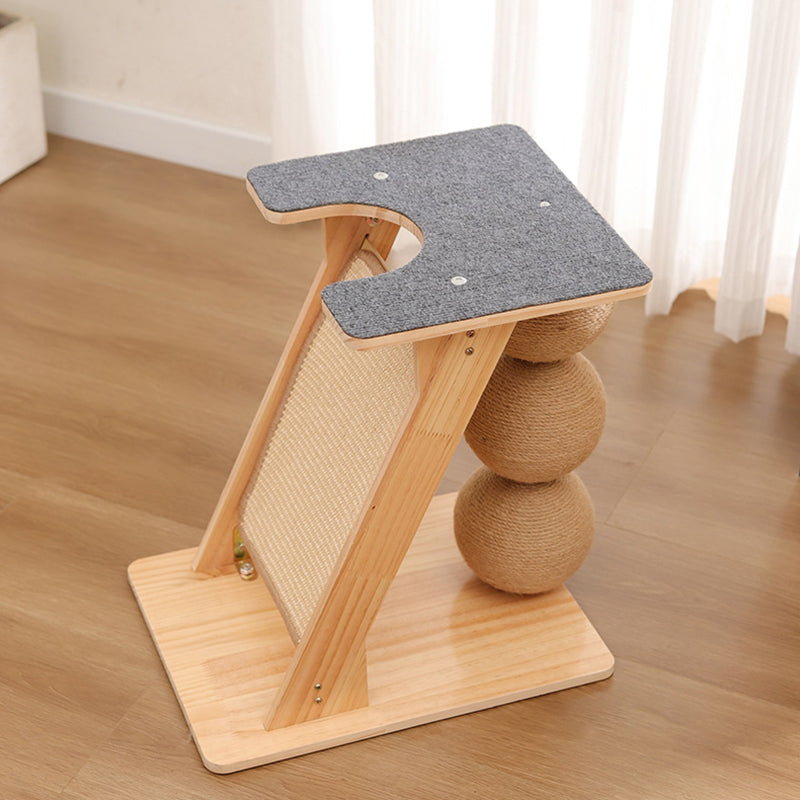 Contemporary Scandinavian Rectangular Multi-Layer Solid Wood Panel Sisal Felt Cat Tree For Living Room