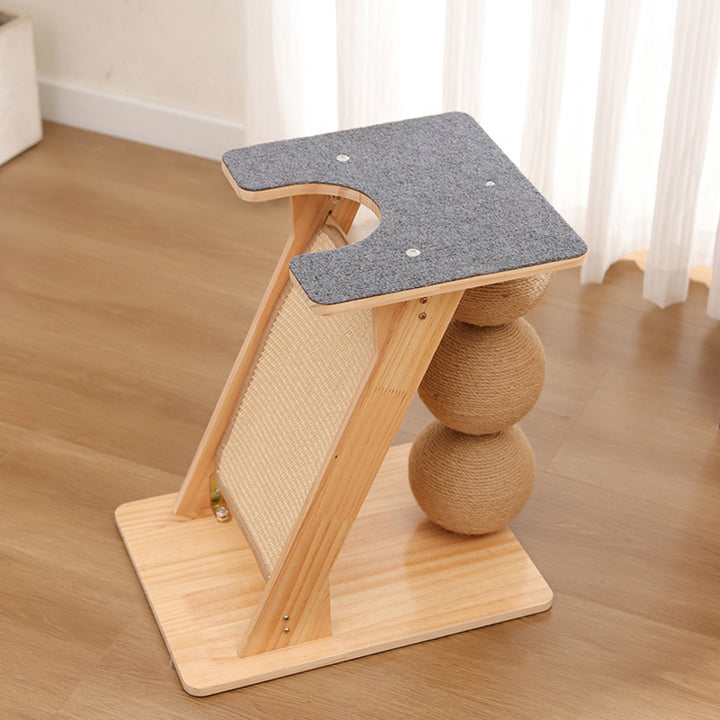 Contemporary Scandinavian Rectangular Multi-Layer Solid Wood Panel Sisal Felt Cat Tree For Living Room
