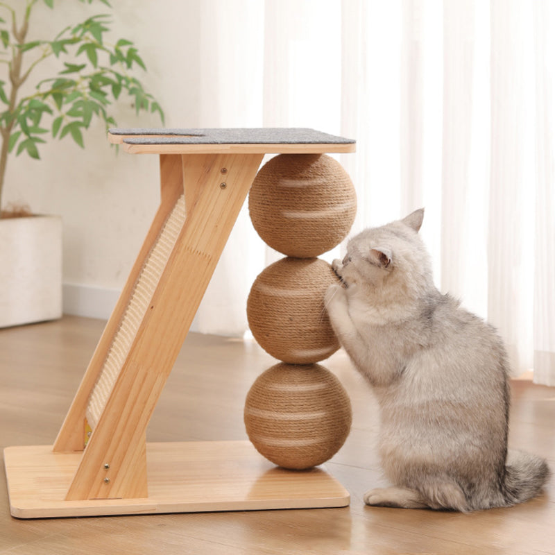 Contemporary Scandinavian Rectangular Multi-Layer Solid Wood Panel Sisal Felt Cat Tree For Living Room