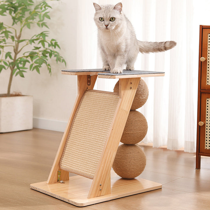 Contemporary Scandinavian Rectangular Multi-Layer Solid Wood Panel Sisal Felt Cat Tree For Living Room