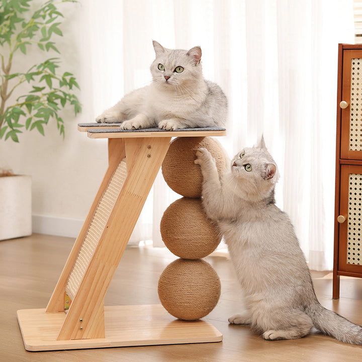 Contemporary Scandinavian Rectangular Multi-Layer Solid Wood Panel Sisal Felt Cat Tree For Living Room