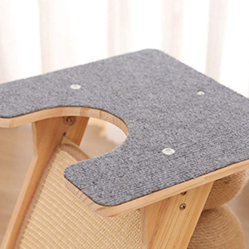Contemporary Scandinavian Rectangular Multi-Layer Solid Wood Panel Sisal Felt Cat Tree For Living Room