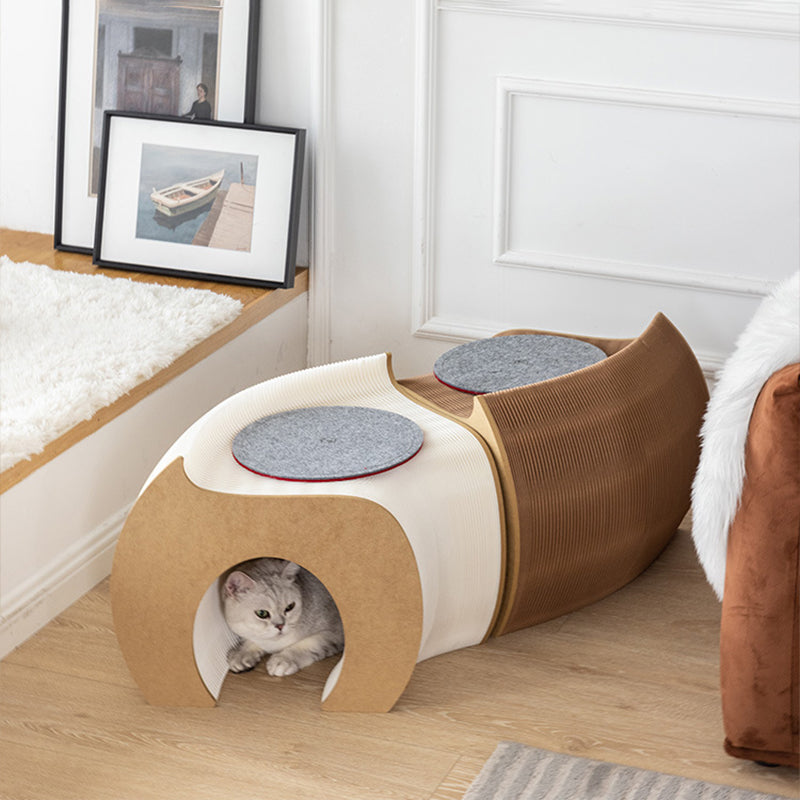 Modern Art Deco Round Kraft Paper MDF Felt Cat Tunnel Foldable Cat Bed For Bedroom