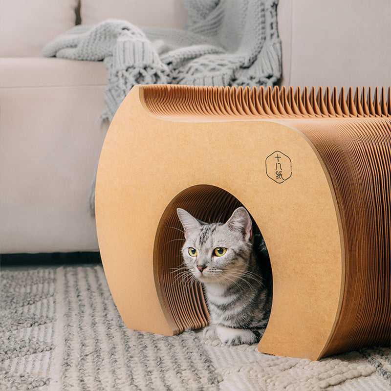 Modern Art Deco Round Kraft Paper MDF Felt Cat Tunnel Foldable Cat Bed For Bedroom