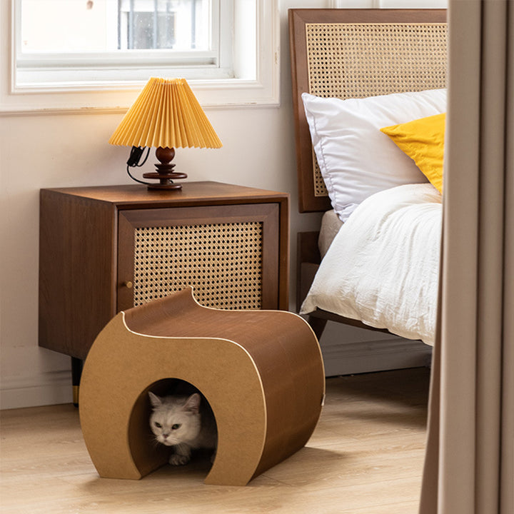Modern Art Deco Round Kraft Paper MDF Felt Cat Tunnel Foldable Cat Bed For Bedroom