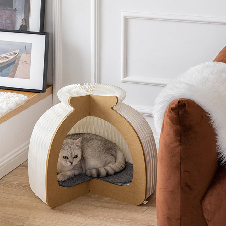 Lit pour chat pliable en feutre, en forme de petit pain, en carton OSB et papier kraft rond, style Art déco moderne, pour chambre à coucher 