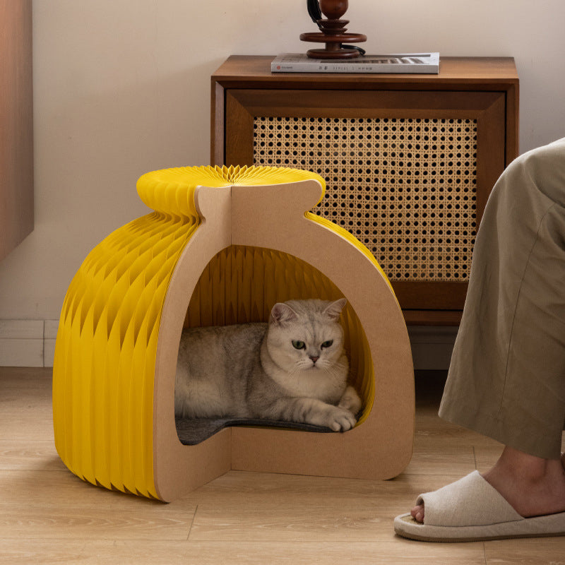 Lit pour chat pliable en feutre, en forme de petit pain, en carton OSB et papier kraft rond, style Art déco moderne, pour chambre à coucher 