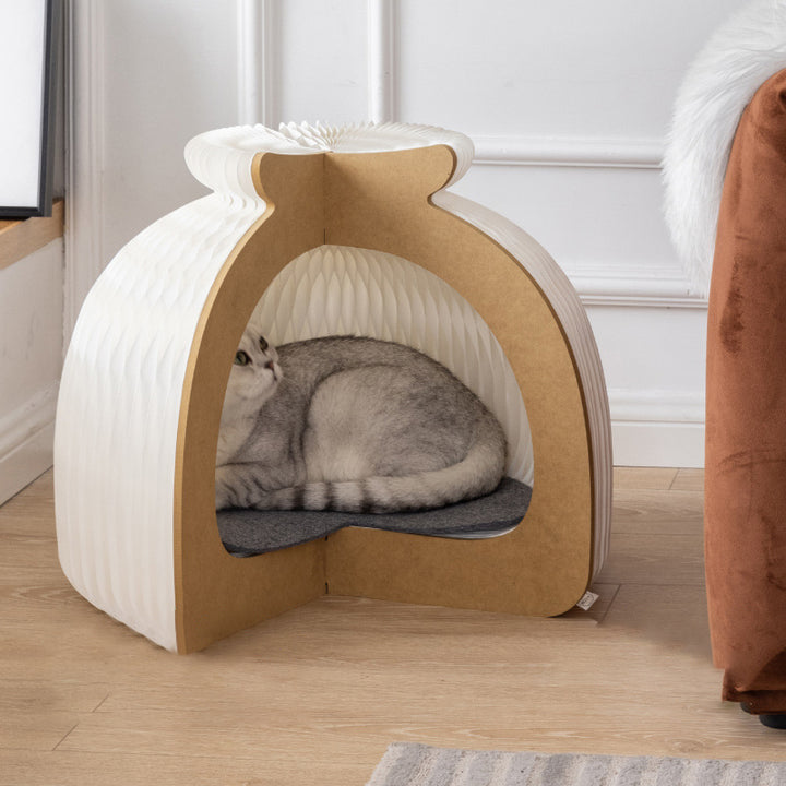 Moderne Art Deco Runde Kraftpapier OSB-Platte Filz Brötchenförmiges Faltbares Katzenbett Für Schlafzimmer 