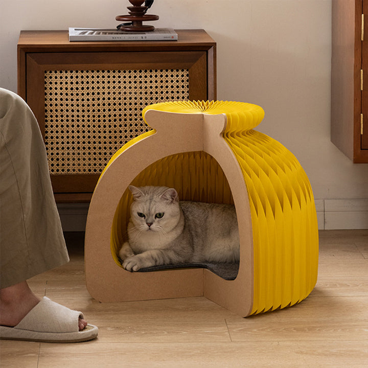 Moderne Art Deco Runde Kraftpapier OSB-Platte Filz Brötchenförmiges Faltbares Katzenbett Für Schlafzimmer 