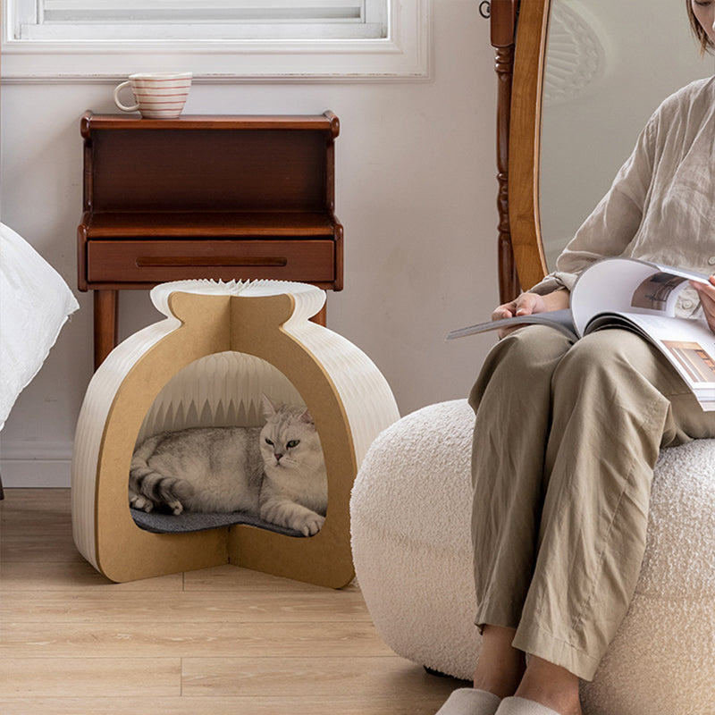Lit pour chat pliable en feutre, en forme de petit pain, en carton OSB et papier kraft rond, style Art déco moderne, pour chambre à coucher 