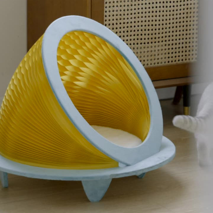 Modernes Art Deco Rundes Kraftpapier OSB Board Samtstoff Faltbares Katzenbett für Schlafzimmer 