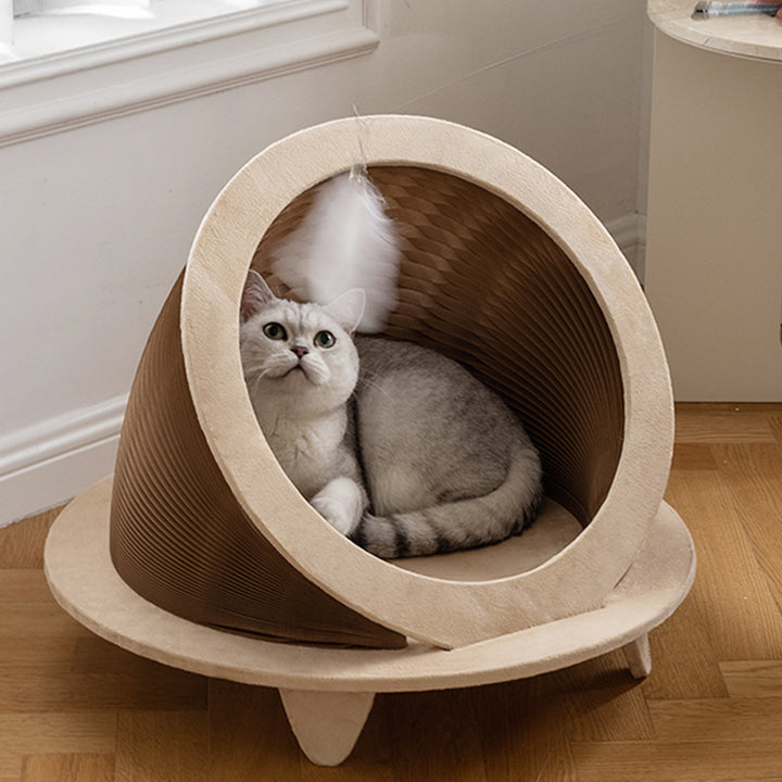 Modernes Art Deco Rundes Kraftpapier OSB Board Samtstoff Faltbares Katzenbett für Schlafzimmer 