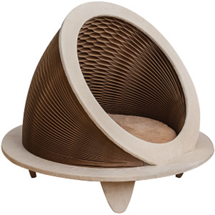 Lit pour chat pliable en tissu velours, panneau OSB et papier kraft rond Art déco moderne pour chambre à coucher 