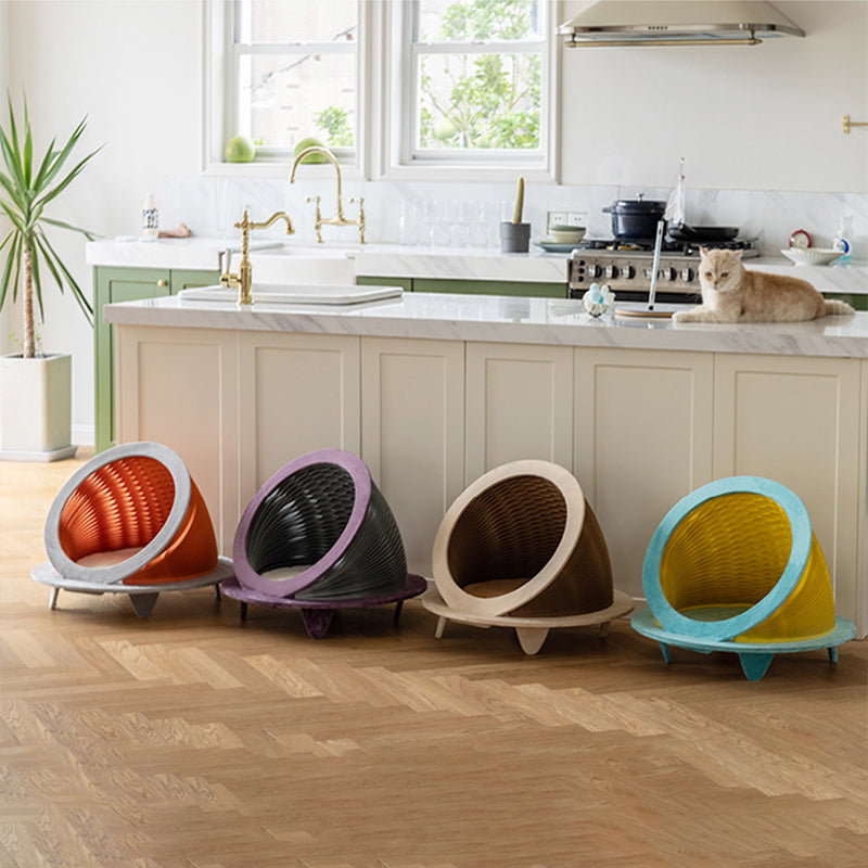Lit pour chat pliable en tissu velours, panneau OSB et papier kraft rond Art déco moderne pour chambre à coucher 