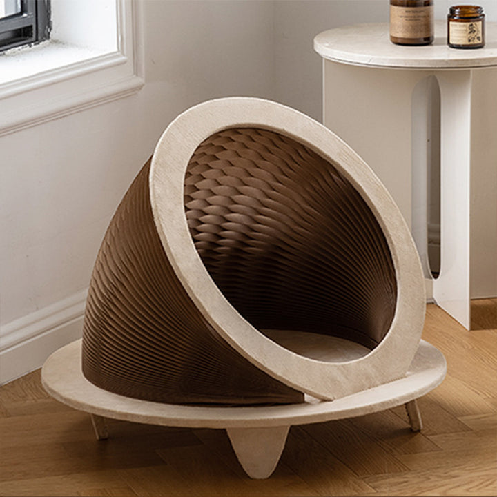 Lit pour chat pliable en tissu velours, panneau OSB et papier kraft rond Art déco moderne pour chambre à coucher 