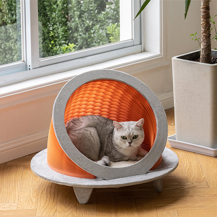 Lit pour chat pliable en tissu velours, panneau OSB et papier kraft rond Art déco moderne pour chambre à coucher 
