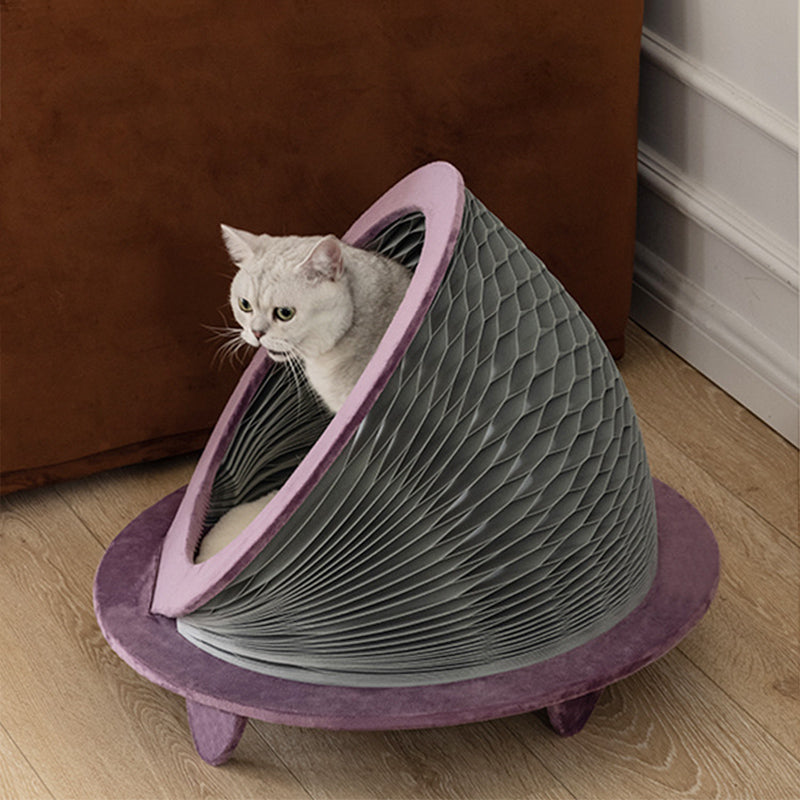Lit pour chat pliable en tissu velours, panneau OSB et papier kraft rond Art déco moderne pour chambre à coucher 