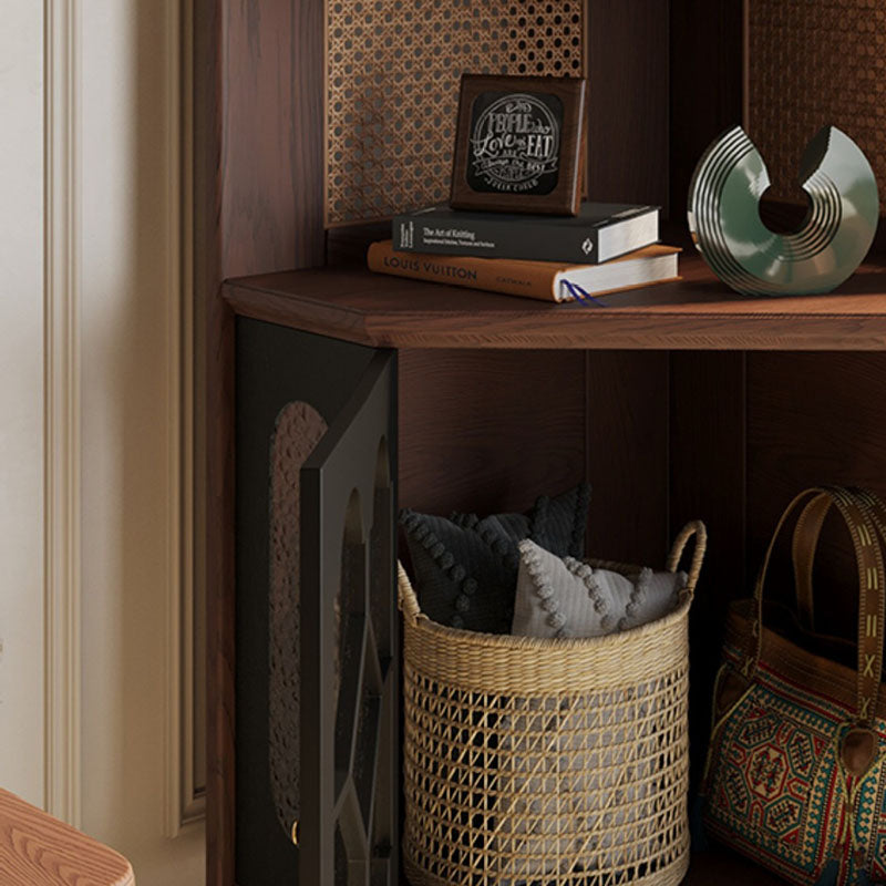 Traditional French Rectangular Ash Wood Glass Corner Cabinet 4-Tier 1-Cabinet For Living Room &amp; Bedroom