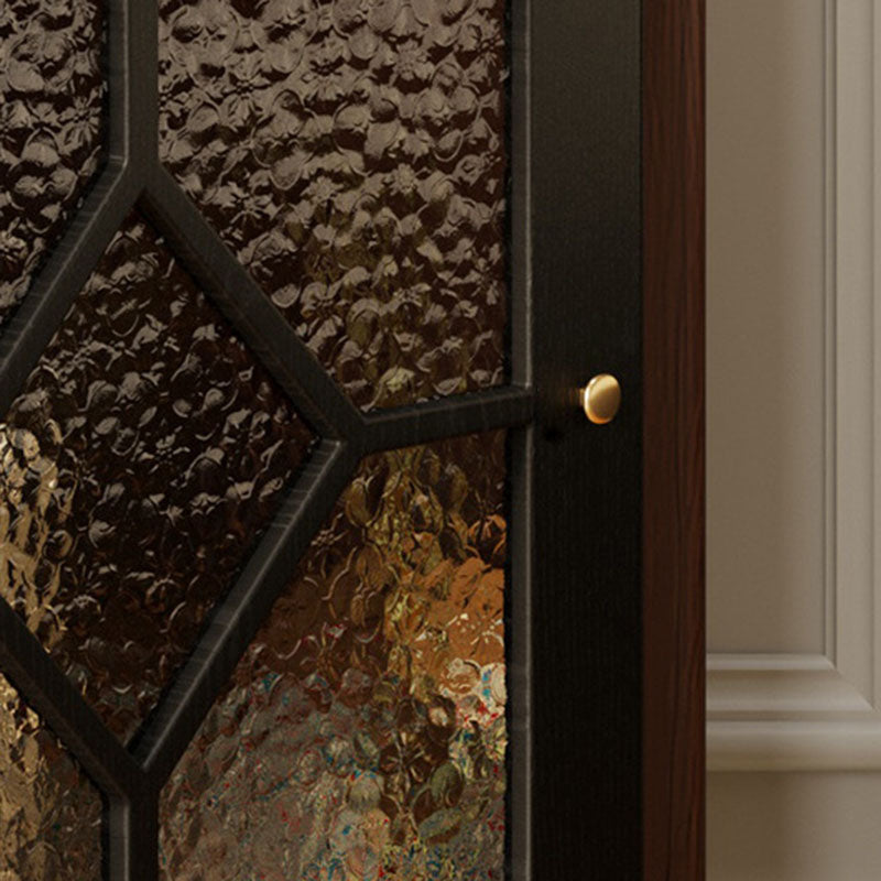 Traditional French Rectangular Ash Wood Glass Corner Cabinet 4-Tier 1-Cabinet For Living Room &amp; Bedroom