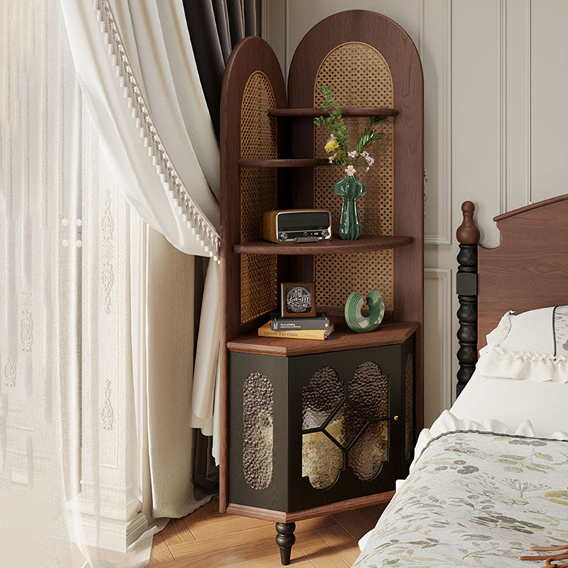 Traditional French Rectangular Ash Wood Glass Corner Cabinet 4-Tier 1-Cabinet For Living Room &amp; Bedroom