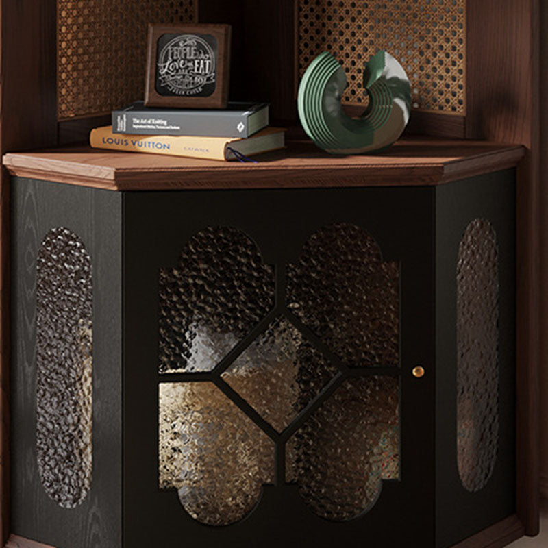 Traditional French Rectangular Ash Wood Glass Corner Cabinet 4-Tier 1-Cabinet For Living Room &amp; Bedroom