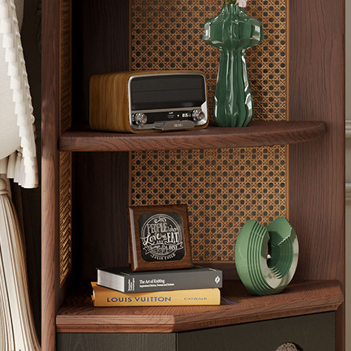 Traditional French Rectangular Ash Wood Glass Corner Cabinet 4-Tier 1-Cabinet For Living Room &amp; Bedroom