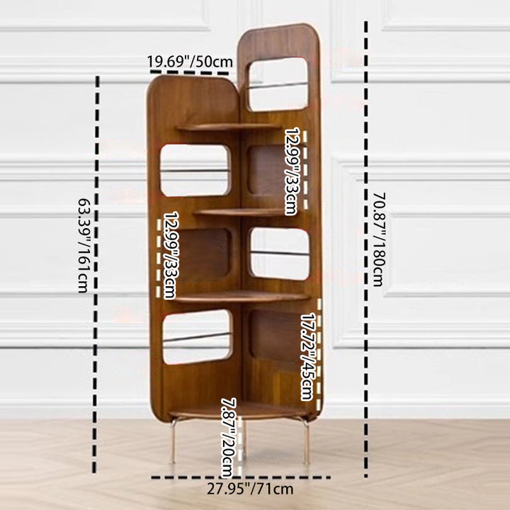Traditional Vintage Rectangular Solid Pine Wood Iron Corner Shelf Unit 4-Tier For Living Room