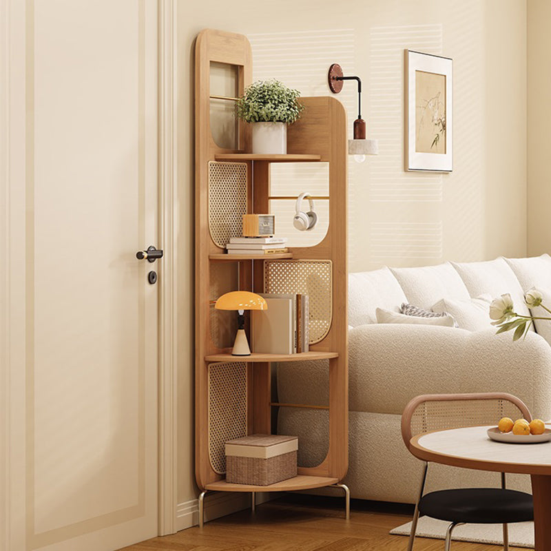 Traditional French Rectangular Natural Nan Bamboo PE Rattan Corner Shelf Unit 4-Tier For Living Room