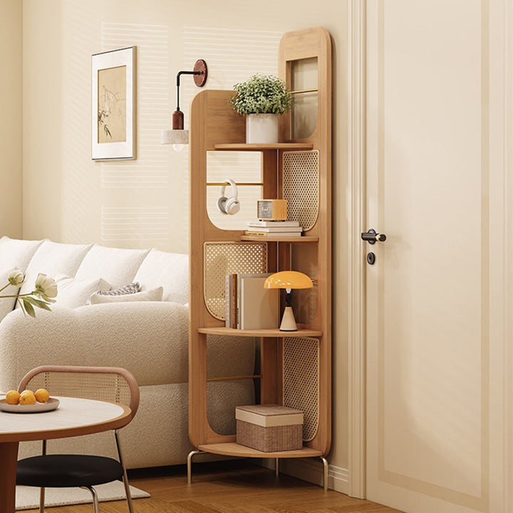 Traditional French Rectangular Natural Nan Bamboo PE Rattan Corner Shelf Unit 4-Tier For Living Room