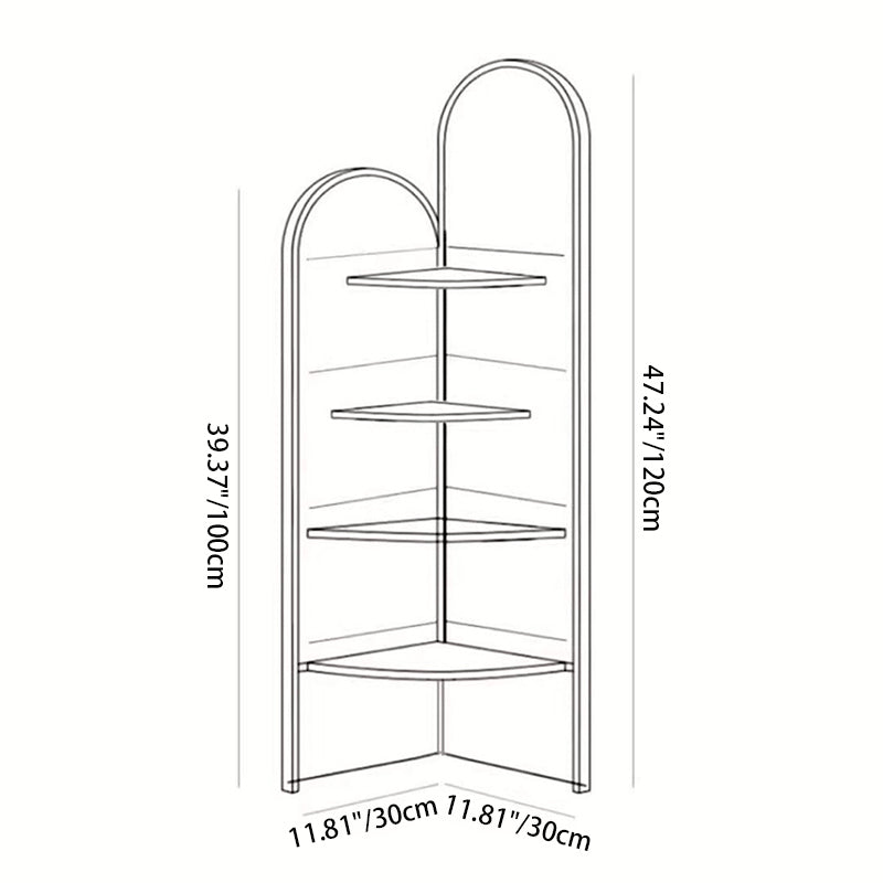 Traditional French Rectangular Medium-Density Fiberboard Crystal Porcelain Painting Corner Shelf Unit 4-Tier For Living Room