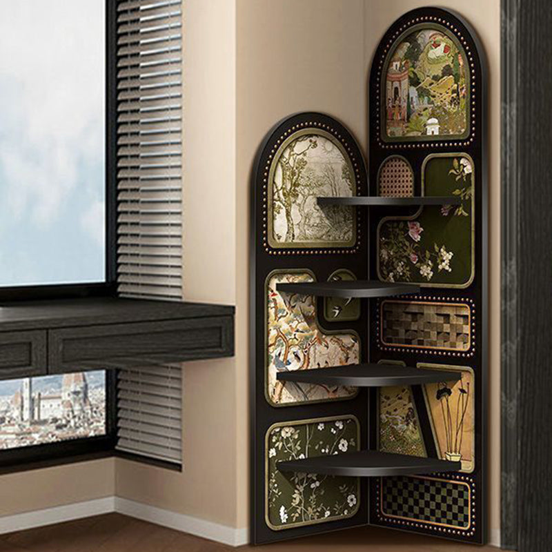 Traditional French Rectangular Medium-Density Fiberboard Crystal Porcelain Painting Corner Shelf Unit 4-Tier For Living Room