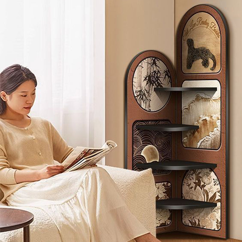 Traditional French Rectangular Medium-Density Fiberboard Crystal Porcelain Painting Corner Shelf Unit 4-Tier For Living Room