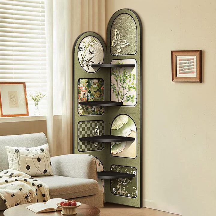 Traditional French Rectangular Medium-Density Fiberboard Crystal Porcelain Painting Corner Shelf Unit 4-Tier For Living Room