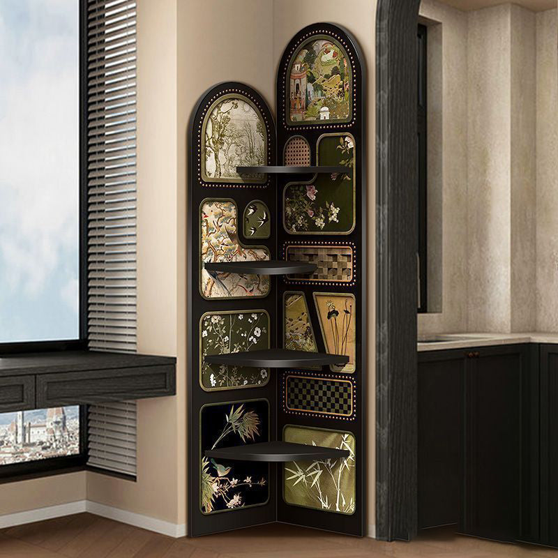 Traditional French Rectangular Medium-Density Fiberboard Crystal Porcelain Painting Corner Shelf Unit 4-Tier For Living Room