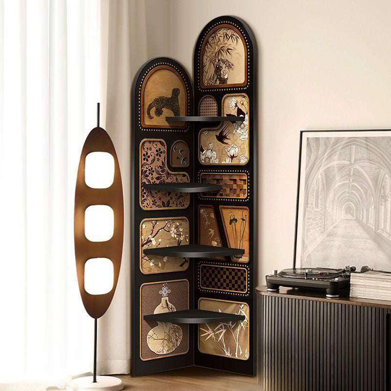 Traditional French Rectangular Medium-Density Fiberboard Crystal Porcelain Painting Corner Shelf Unit 4-Tier For Living Room