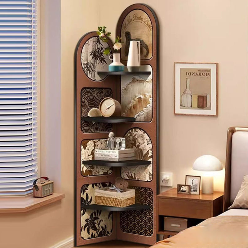 Traditional French Rectangular Medium-Density Fiberboard Crystal Porcelain Painting Corner Shelf Unit 4-Tier For Living Room