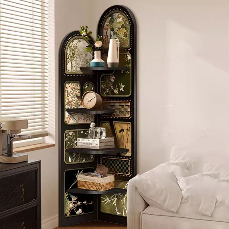 Traditional French Rectangular Medium-Density Fiberboard Crystal Porcelain Painting Corner Shelf Unit 4-Tier For Living Room