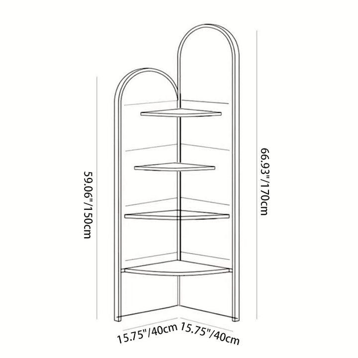 Traditional French Rectangular Medium-Density Fiberboard Crystal Porcelain Painting Corner Shelf Unit 4-Tier For Living Room