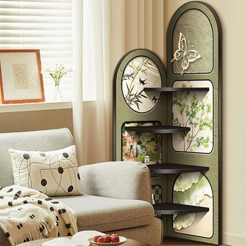 Traditional French Rectangular Medium-Density Fiberboard Crystal Porcelain Painting Corner Shelf Unit 4-Tier For Living Room