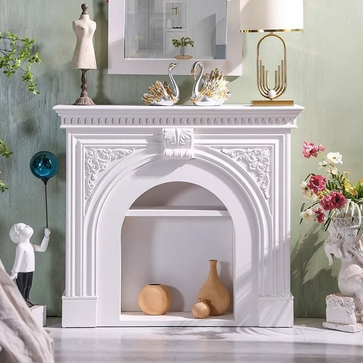 Traditional French Square High-Density Fiberboard Mantel 2-Tier Storage For Living Room