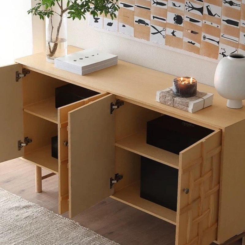 Traditional Japanese Rectangular Solid Pine Wood Multi-Layer Solid Wood Panel Storage Cabinet 2-Cabinet For Living Room &amp; Bedroom