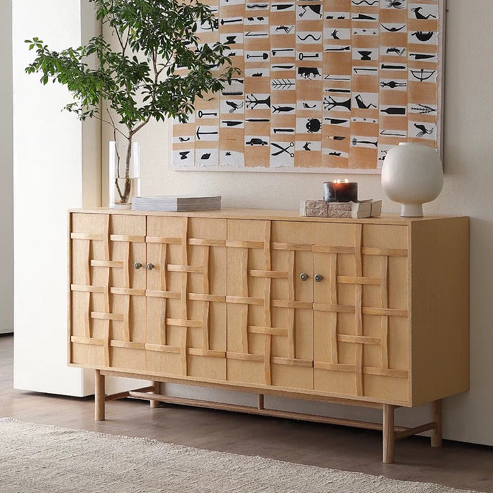 Traditional Japanese Rectangular Solid Pine Wood Multi-Layer Solid Wood Panel Storage Cabinet 2-Cabinet For Living Room &amp; Bedroom