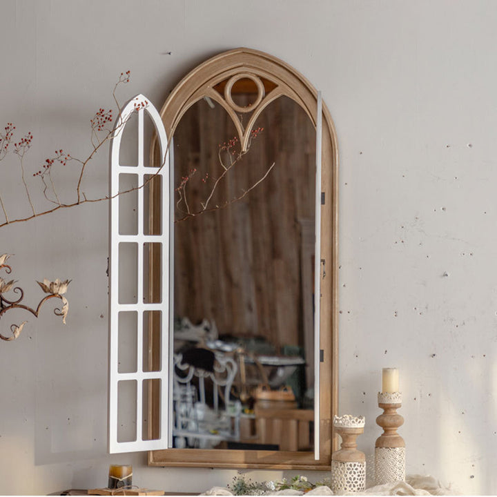 Traditioneller Bauernhaus-Rechteckiger Spiegel aus mitteldichter Faserplatte mit Zedernholz und Glas zur Dekoration in voller Länge für Wohnzimmer und Eingangsbereiche 