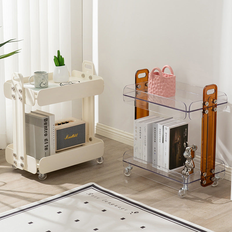 Contemporary Scandinavian Rectangular PC Movable Storage Shelf Side Table 2-Tier For Living Room