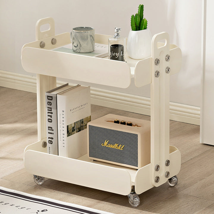 Contemporary Scandinavian Rectangular PC Movable Storage Shelf Side Table 2-Tier For Living Room