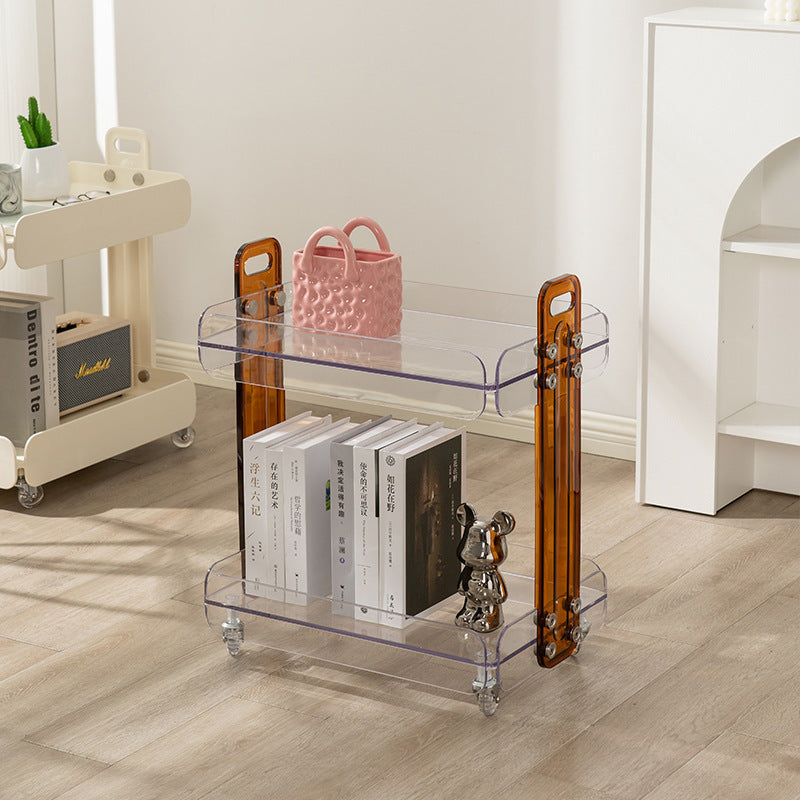 Contemporary Scandinavian Rectangular PC Movable Storage Shelf Side Table 2-Tier For Living Room